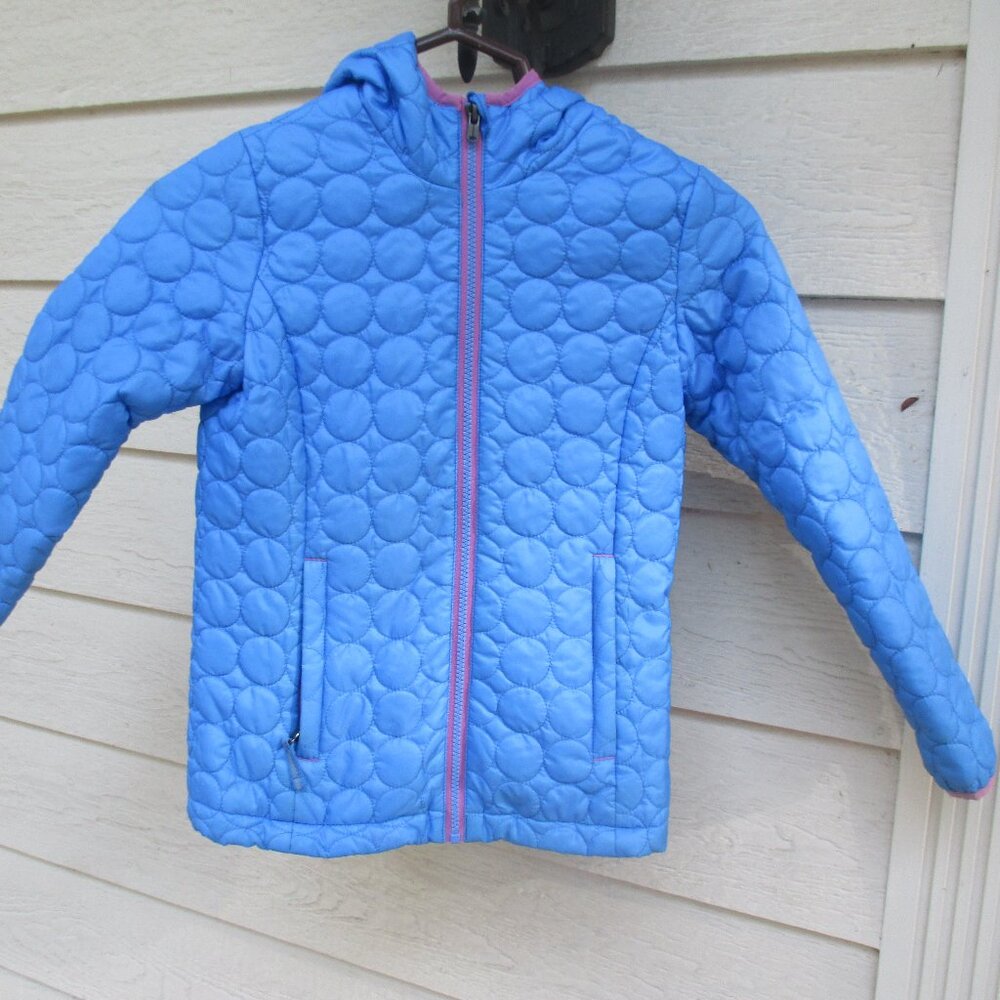 Lands End Girls Large 6X Blue Puffer Zip Up Jacket Hooded